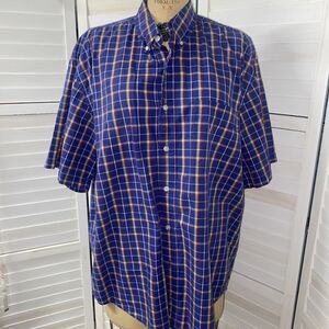 Vintage 90s Eddie Bauer Shirt Men’s Large Blue Plaid Short Sleeve Button Up